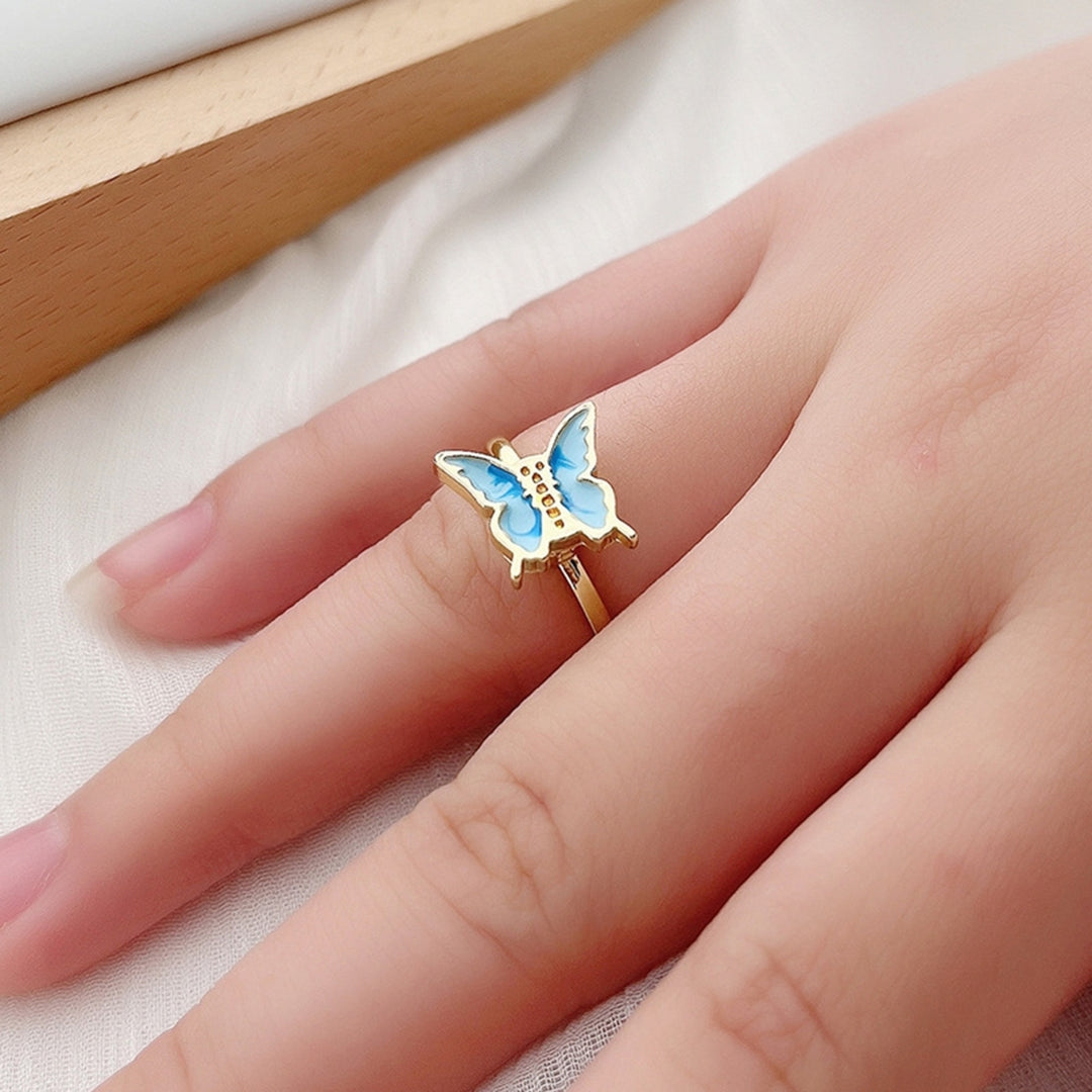 Women Ring Butterfly Adjustable Opening Jewelry Rotatable Chrysanthemum Finger Ring for Wedding Image 10
