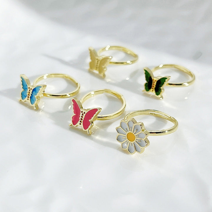 Women Ring Butterfly Adjustable Opening Jewelry Rotatable Chrysanthemum Finger Ring for Wedding Image 12