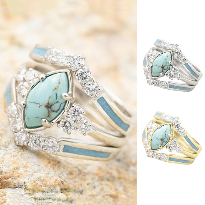 3Pcs Women Rings Set Faux Turquoise Stone Exquisite Eye-catching Women Circlet Set for Gift Image 1