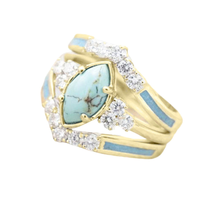 3Pcs Women Rings Set Faux Turquoise Stone Exquisite Eye-catching Women Circlet Set for Gift Image 3