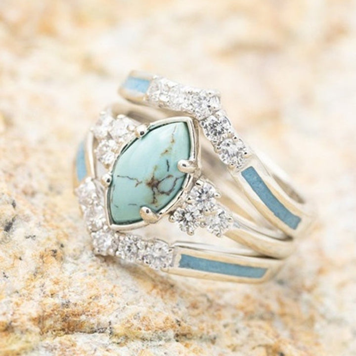 3Pcs Women Rings Set Faux Turquoise Stone Exquisite Eye-catching Women Circlet Set for Gift Image 4