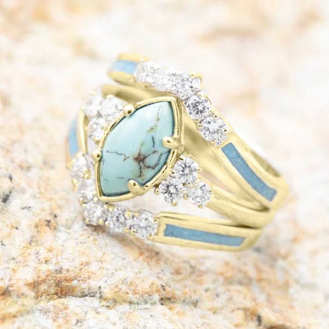 3Pcs Women Rings Set Faux Turquoise Stone Exquisite Eye-catching Women Circlet Set for Gift Image 4