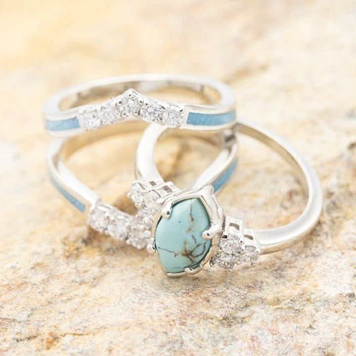 3Pcs Women Rings Set Faux Turquoise Stone Exquisite Eye-catching Women Circlet Set for Gift Image 6