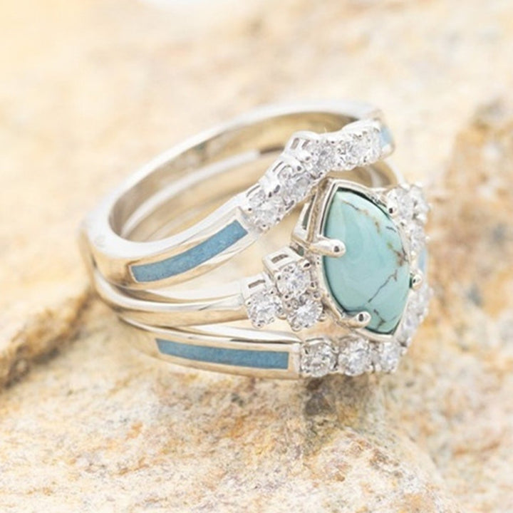 3Pcs Women Rings Set Faux Turquoise Stone Exquisite Eye-catching Women Circlet Set for Gift Image 7