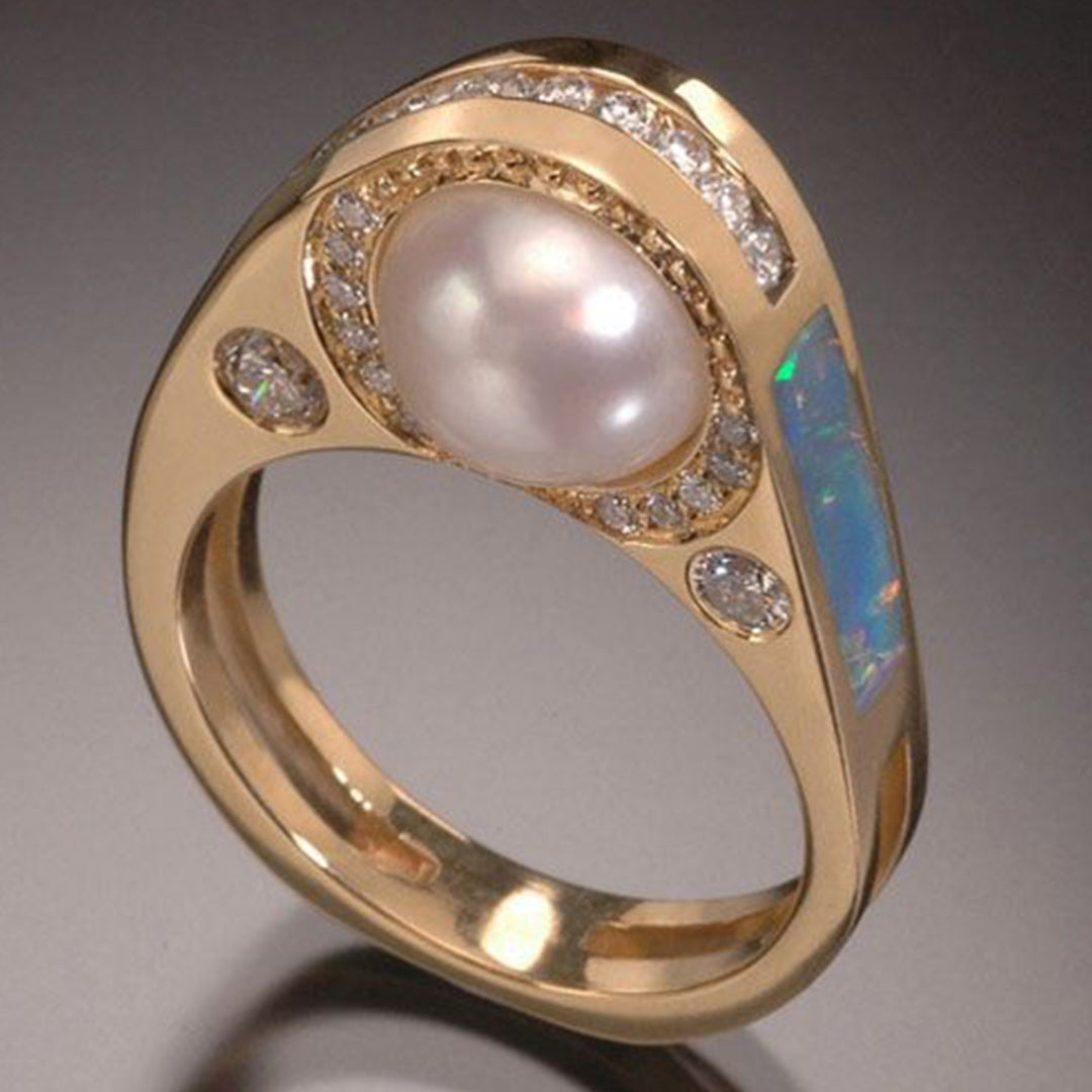 Golden Women Ring Elegant Artistic Faux Pearl Finger Ring Jewelry Accessories Image 3