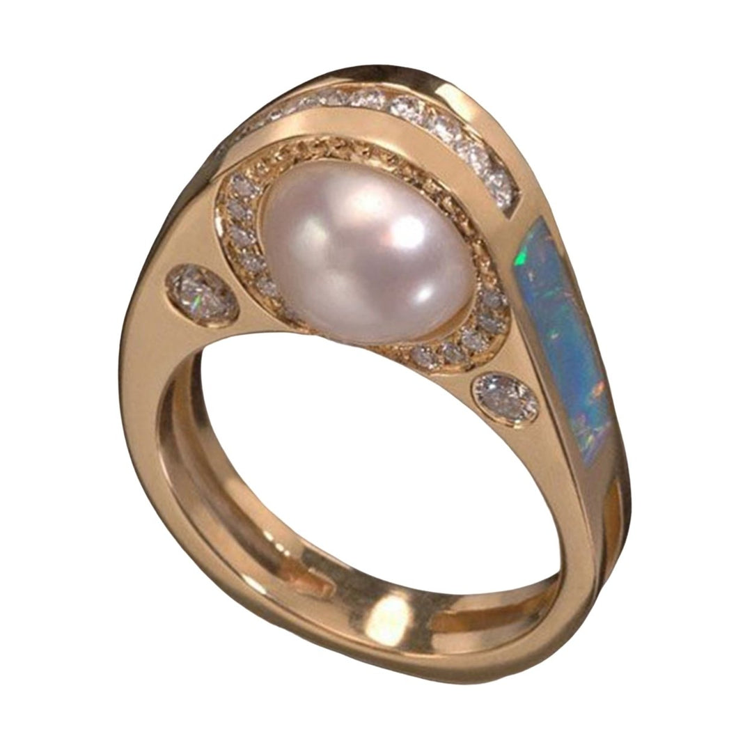 Golden Women Ring Elegant Artistic Faux Pearl Finger Ring Jewelry Accessories Image 9