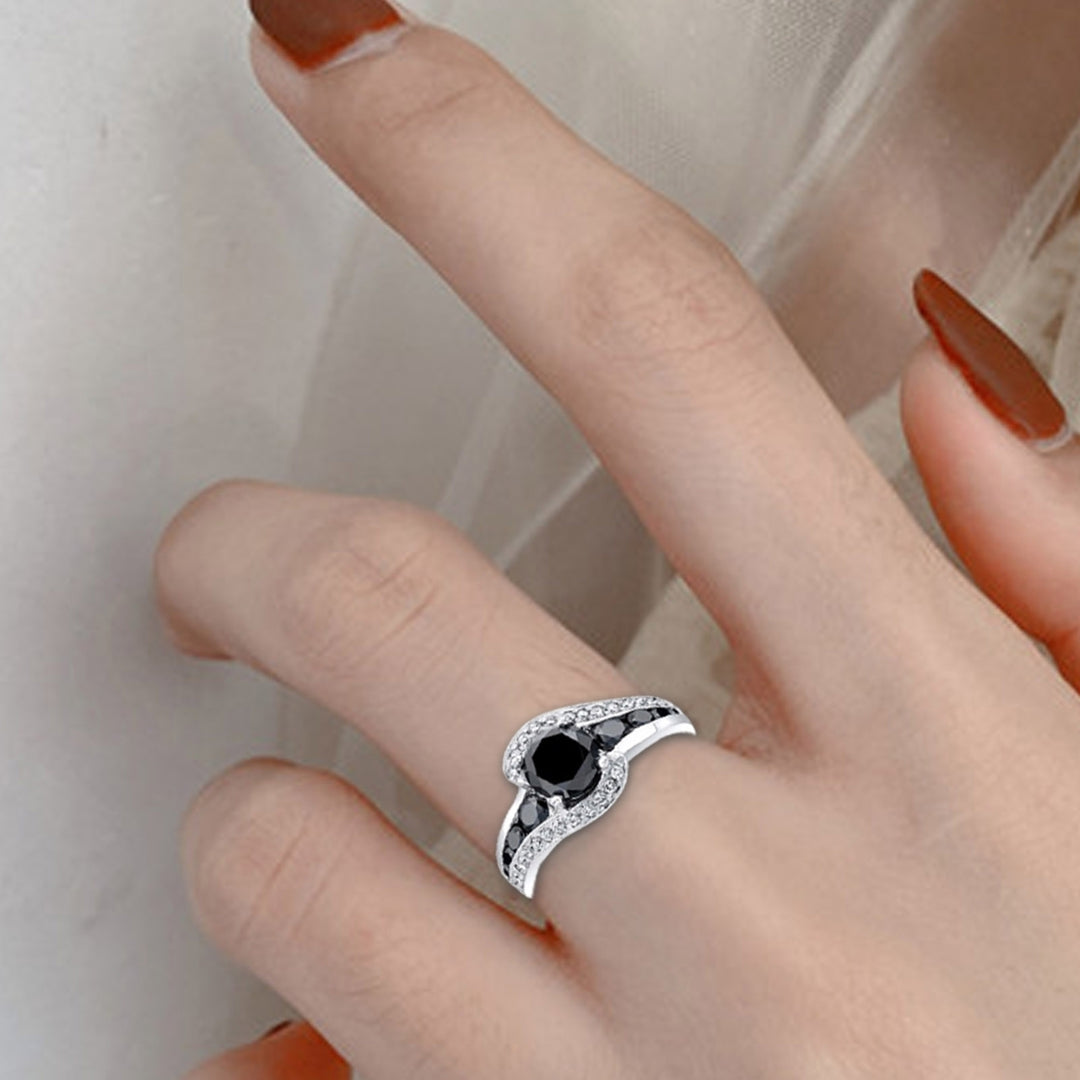 Finger Ring Geometric Black Cubic Zirconia Jewelry Fashion Appearance Exquisite Finger Ring for Wedding Image 4