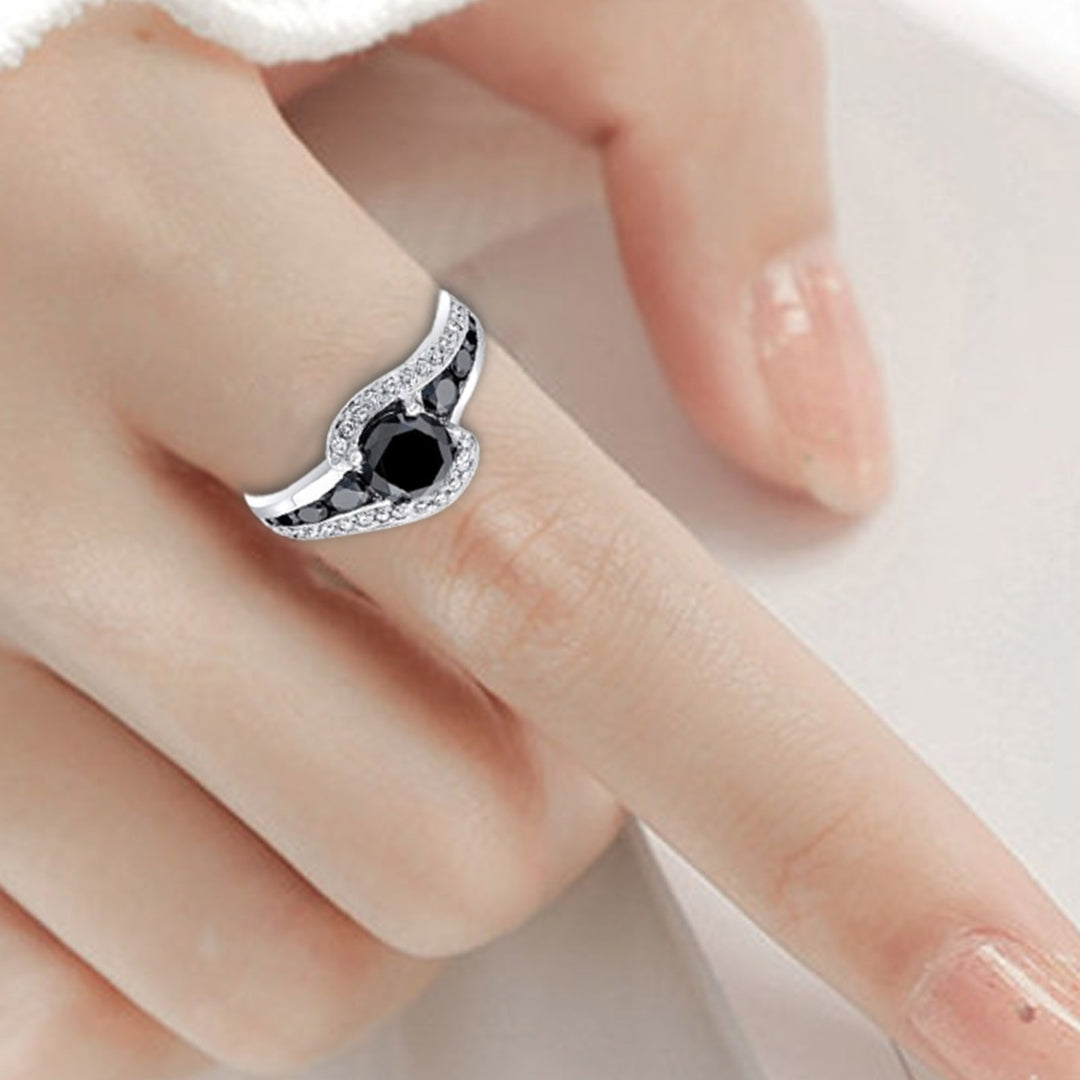 Finger Ring Geometric Black Cubic Zirconia Jewelry Fashion Appearance Exquisite Finger Ring for Wedding Image 4