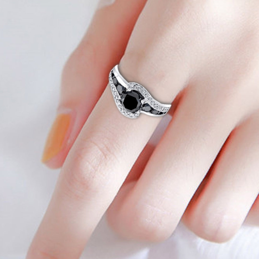 Finger Ring Geometric Black Cubic Zirconia Jewelry Fashion Appearance Exquisite Finger Ring for Wedding Image 6