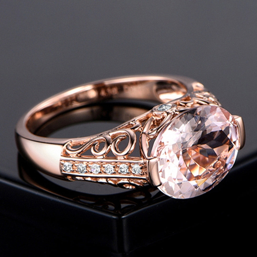 Women Ring Faux Morganite Hollow Out Jewelry Electroplating Long Lasting Finger Ring for Wedding Image 4