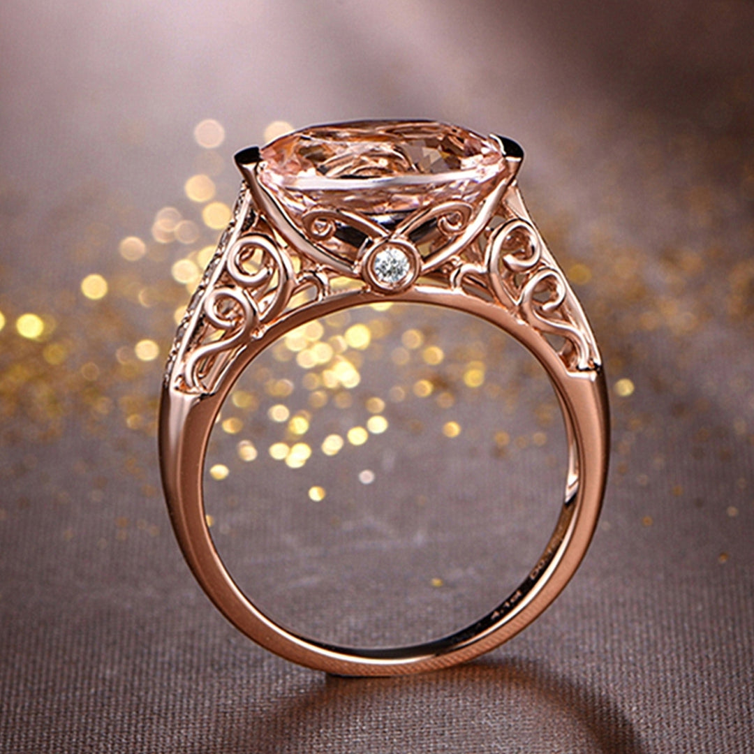 Women Ring Faux Morganite Hollow Out Jewelry Electroplating Long Lasting Finger Ring for Wedding Image 7