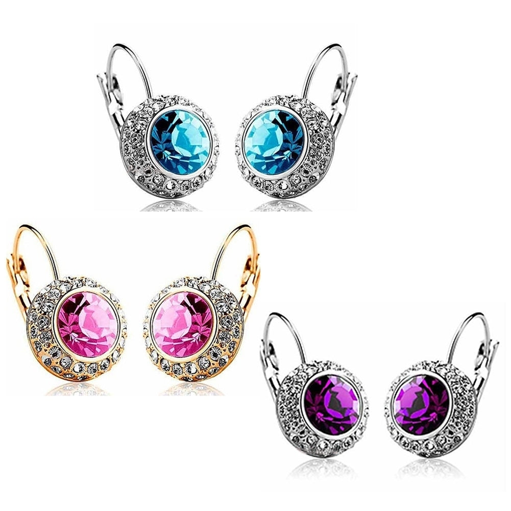 Womens Luxury Big Shiny Rhinestone Ear Piercing Studs Hook Earrings Jewelry Image 4