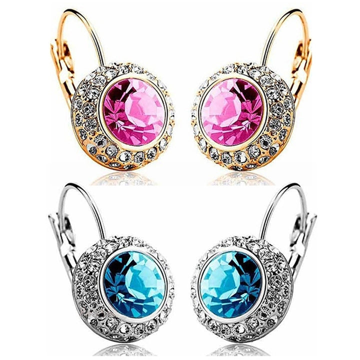 Womens Luxury Big Shiny Rhinestone Ear Piercing Studs Hook Earrings Jewelry Image 6