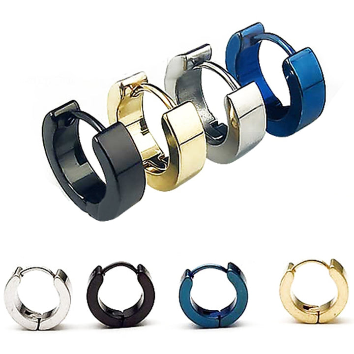 1 Pair Fashion Cool Mens Stainless Steel Huggie Hoop Earrings Casual Jewelry Image 1