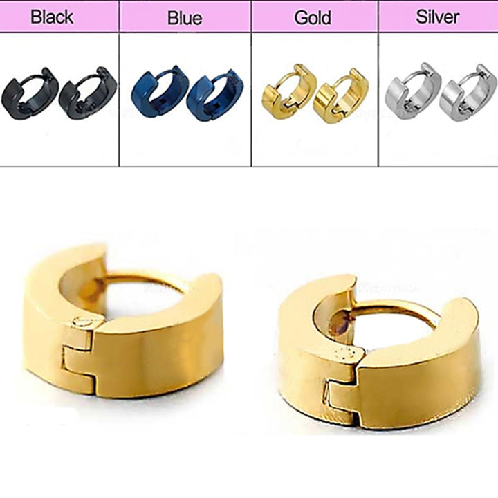 1 Pair Fashion Cool Mens Stainless Steel Huggie Hoop Earrings Casual Jewelry Image 2