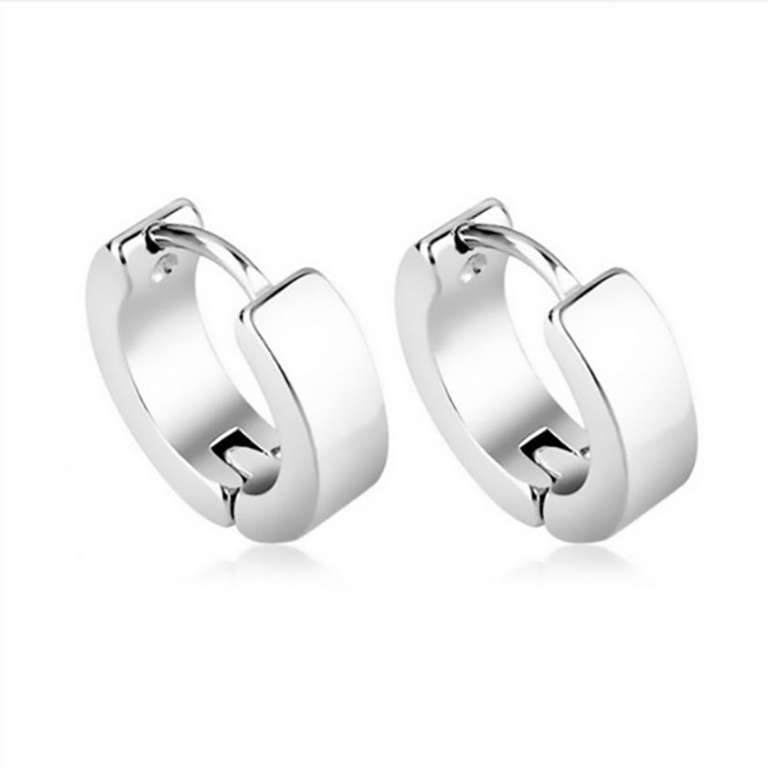 1 Pair Fashion Cool Mens Stainless Steel Huggie Hoop Earrings Casual Jewelry Image 1