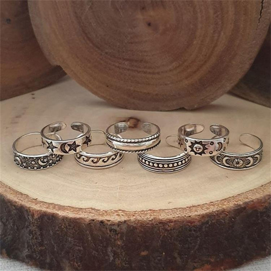 7Pcs Toe Rings Moon Star Opening Jewelry Bohemian Electroplating Toe Rings for Beach Image 1