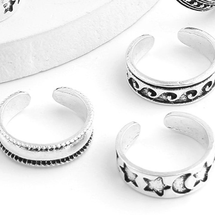 7Pcs Toe Rings Moon Star Opening Jewelry Bohemian Electroplating Toe Rings for Beach Image 11