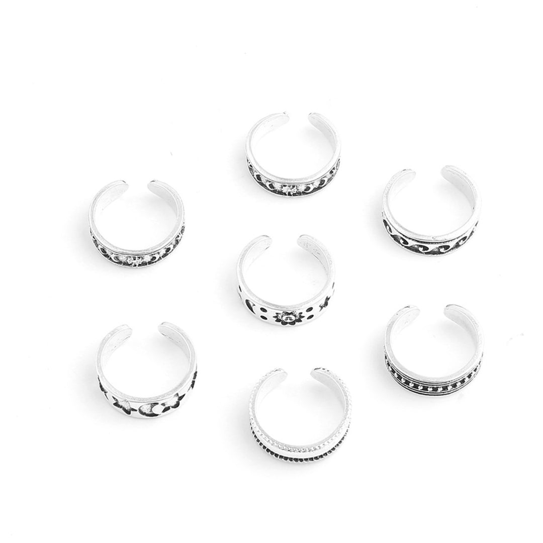 7Pcs Toe Rings Moon Star Opening Jewelry Bohemian Electroplating Toe Rings for Beach Image 12