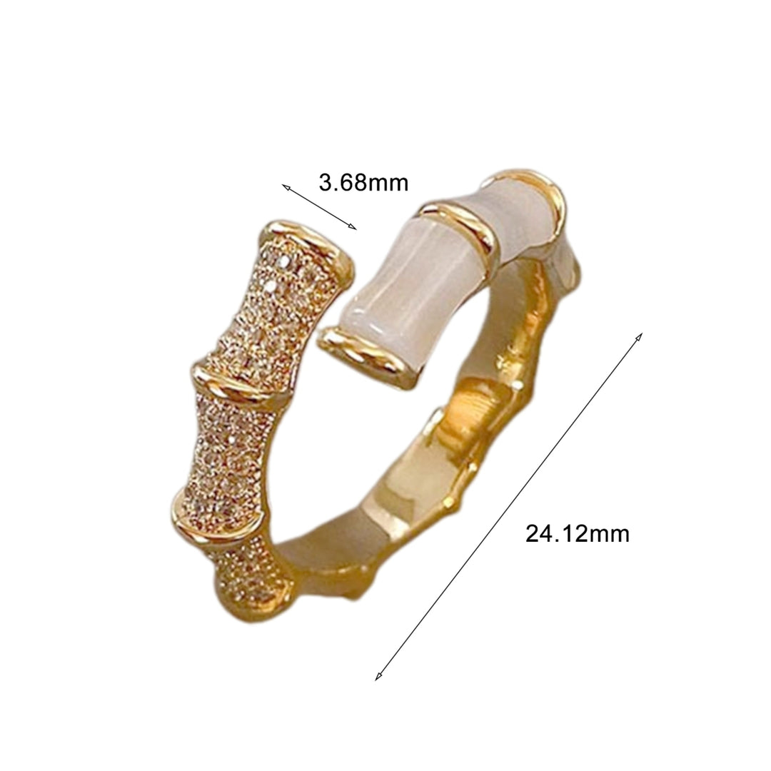 Women Ring Bamboo Shape Adjustable Opening Cubic Zirconia Inlaid Women Circlet for Daily Wear Image 6