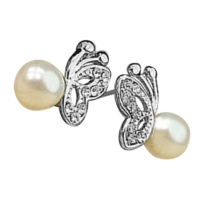 Women Lovely Cute Sweet Rhinestone Butterfly Faux Pearl Earrings Jewelry Image 4