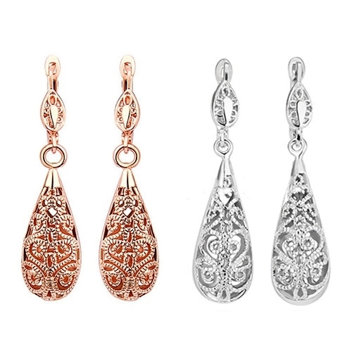 Women Fashion Gold Plated Hollow Teardrop Party Cocktail Dangle Drop Earrings Image 1