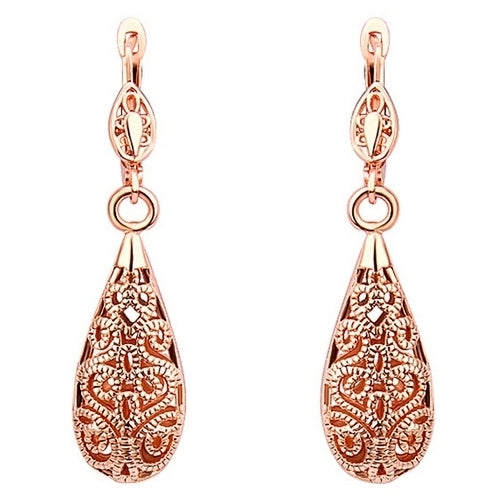 Women Fashion Gold Plated Hollow Teardrop Party Cocktail Dangle Drop Earrings Image 2