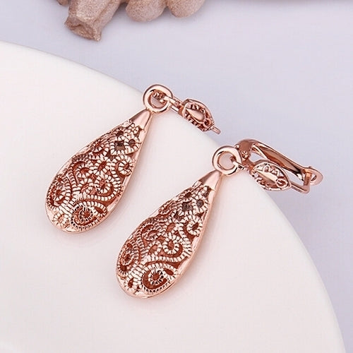 Women Fashion Gold Plated Hollow Teardrop Party Cocktail Dangle Drop Earrings Image 4