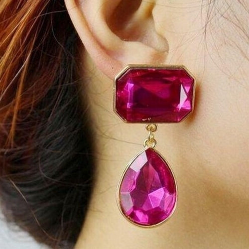 Luxury Womens Teardrop Acrylic Gemstone Ear Stud Statement Earring Jewelry Image 7