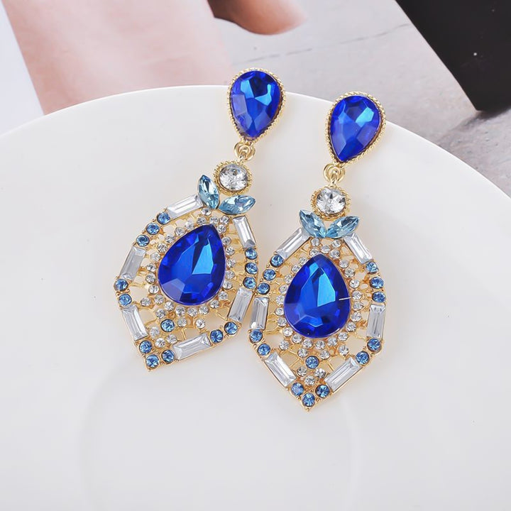 Women Earrings Teardrop Shape Big Drop Dangle Zinc Alloy Rhinestone Earrings Jewelry for Party Image 4