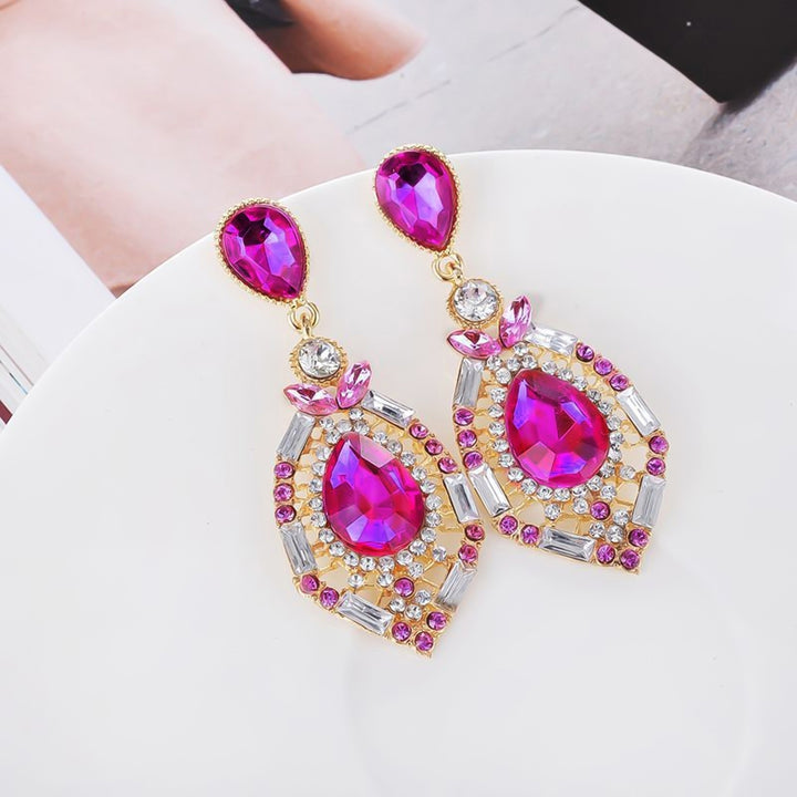 Women Earrings Teardrop Shape Big Drop Dangle Zinc Alloy Rhinestone Earrings Jewelry for Party Image 6