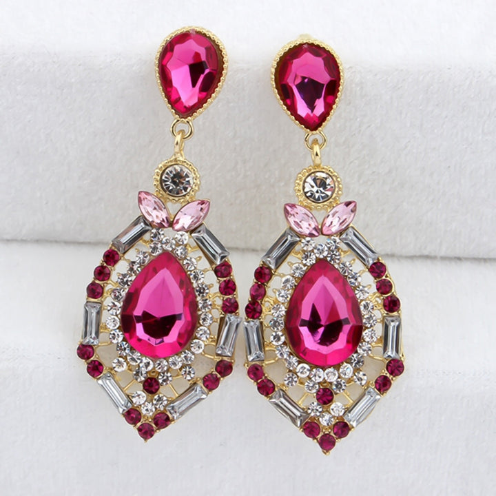 Women Earrings Teardrop Shape Big Drop Dangle Zinc Alloy Rhinestone Earrings Jewelry for Party Image 7