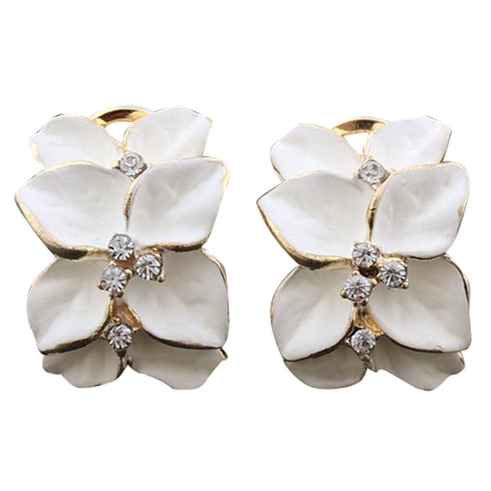 Women Fashion Luxury Elegant White Gardenia Flower Pattern Stud Earrings Image 2