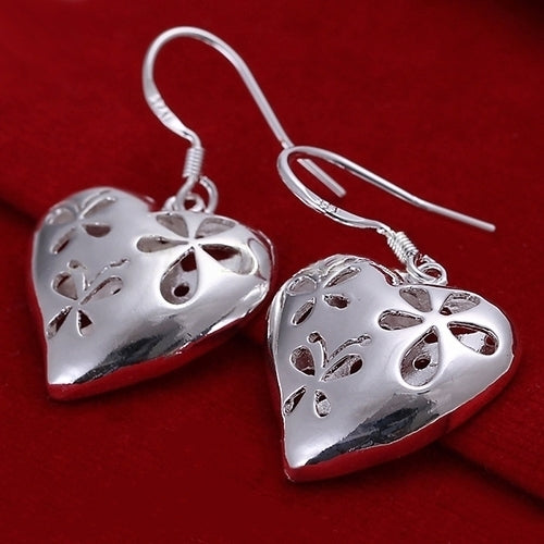 Womens Cute Silver Plated Hollow Flower Butterfly Heart Dangle Hook Earrings Image 2