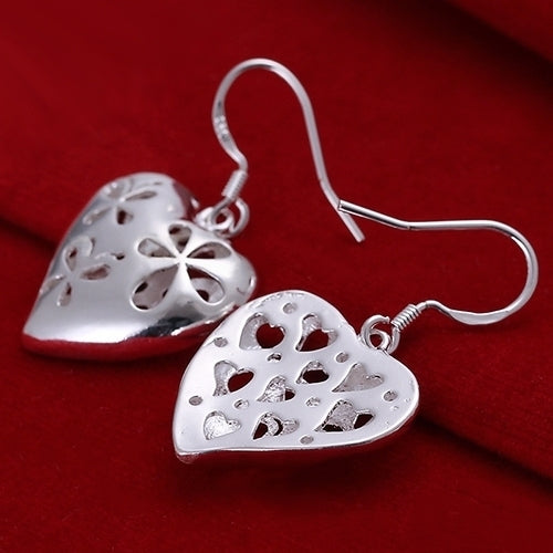 Womens Cute Silver Plated Hollow Flower Butterfly Heart Dangle Hook Earrings Image 3