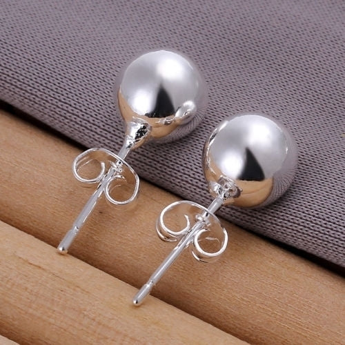 Women Fashion Gift Silver Plated Charm Jewelry Ball Stud Earrings for Wedding Party Image 1