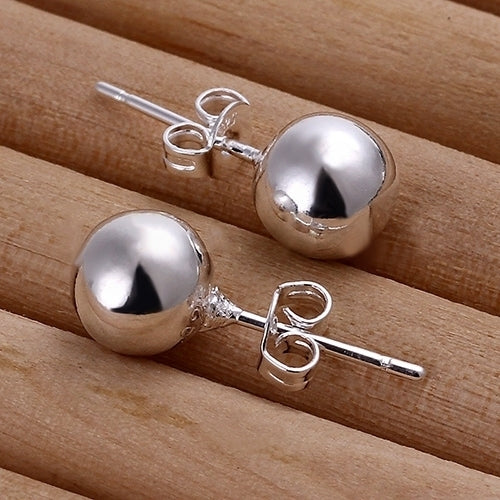 Women Fashion Gift Silver Plated Charm Jewelry Ball Stud Earrings for Wedding Party Image 2