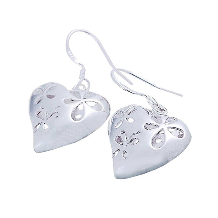 Womens Cute Silver Plated Hollow Flower Butterfly Heart Dangle Hook Earrings Image 4