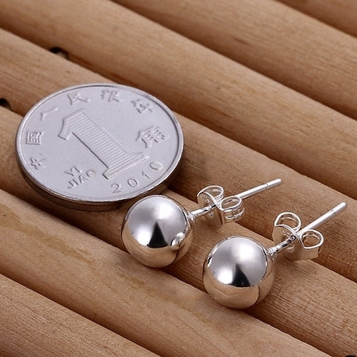 Women Fashion Gift Silver Plated Charm Jewelry Ball Stud Earrings for Wedding Party Image 3