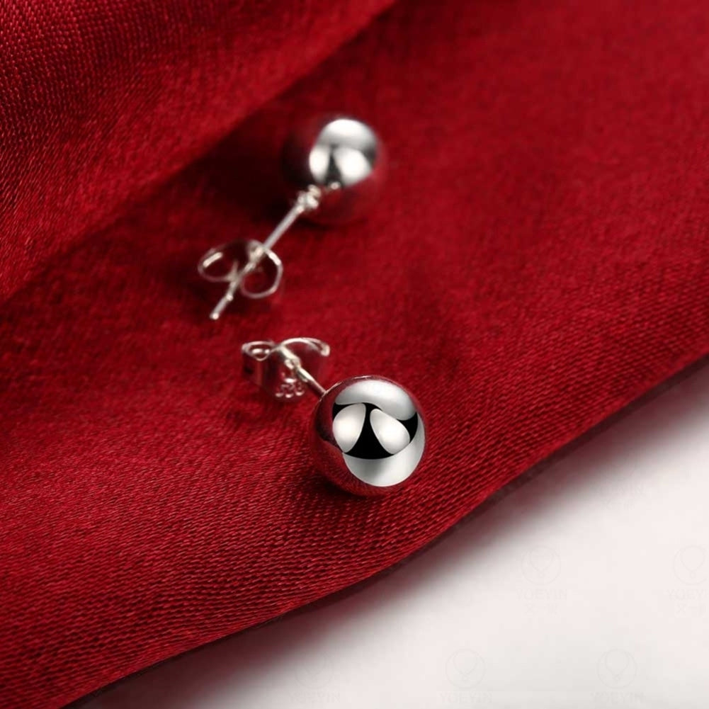 Women Fashion Gift Silver Plated Charm Jewelry Ball Stud Earrings for Wedding Party Image 4