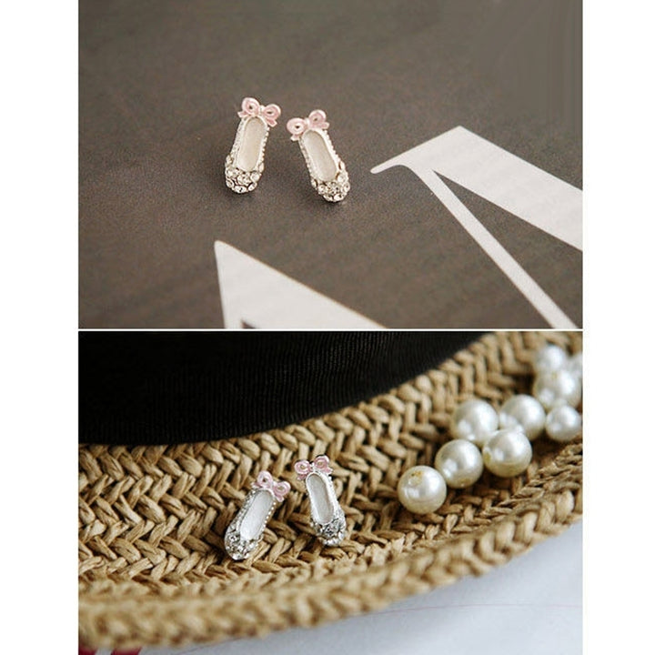 Women Cute Bowknot Ballet Shoes Shape Ear Studs Fashion Shiny Earrings Jewelry Image 4