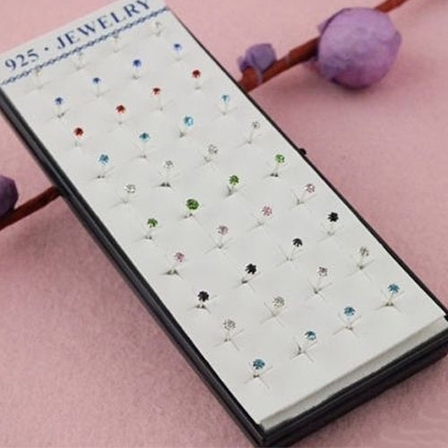 20Pairs Womens Simple Fashion Mixed Color 2mm Rhinestone Ear Studs Earrings Image 1