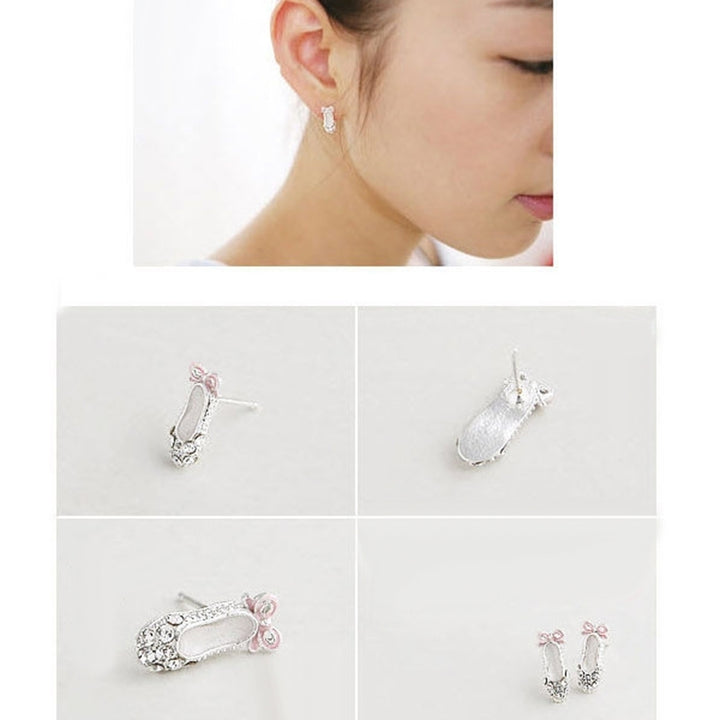 Women Cute Bowknot Ballet Shoes Shape Ear Studs Fashion Shiny Earrings Jewelry Image 4