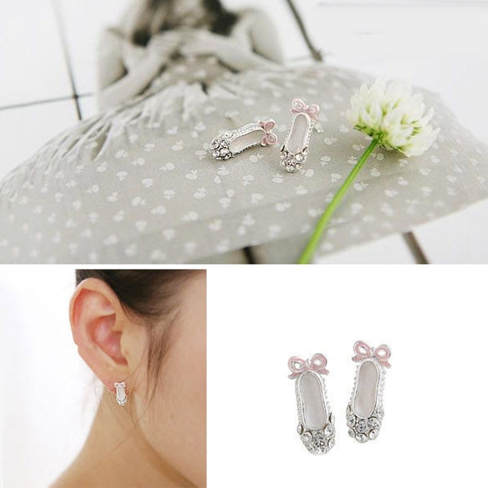 Women Cute Bowknot Ballet Shoes Shape Ear Studs Fashion Shiny Earrings Jewelry Image 6