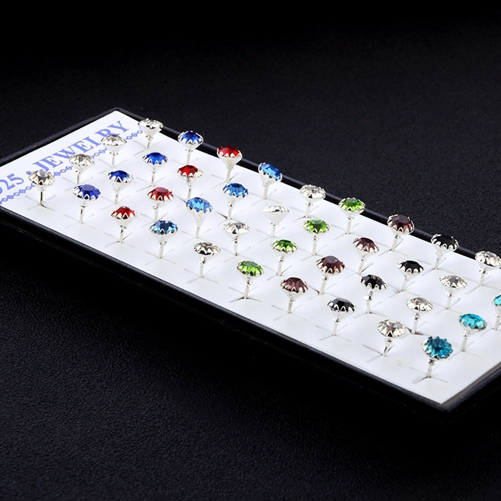 20Pairs Womens Simple Fashion Mixed Color 2mm Rhinestone Ear Studs Earrings Image 4