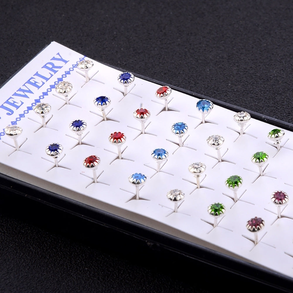 20Pairs Womens Simple Fashion Mixed Color 2mm Rhinestone Ear Studs Earrings Image 4