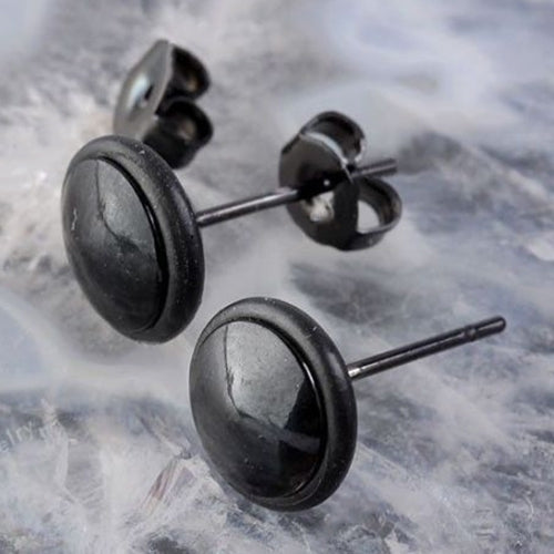 1 Pair Mens Womens Fashion Black Round Stainless Steel Ear Stud Earring Image 1