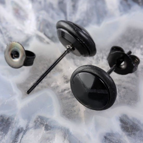 1 Pair Mens Womens Fashion Black Round Stainless Steel Ear Stud Earring Image 2