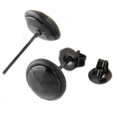 1 Pair Mens Womens Fashion Black Round Stainless Steel Ear Stud Earring Image 3