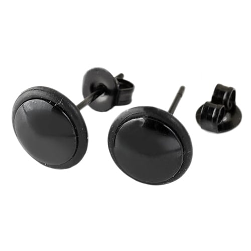 1 Pair Mens Womens Fashion Black Round Stainless Steel Ear Stud Earring Image 4